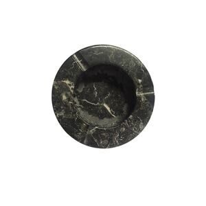 Vintage MCM Ashtray Natural Stone Marble Charcoal Round 5" x 1.5" 2lbs